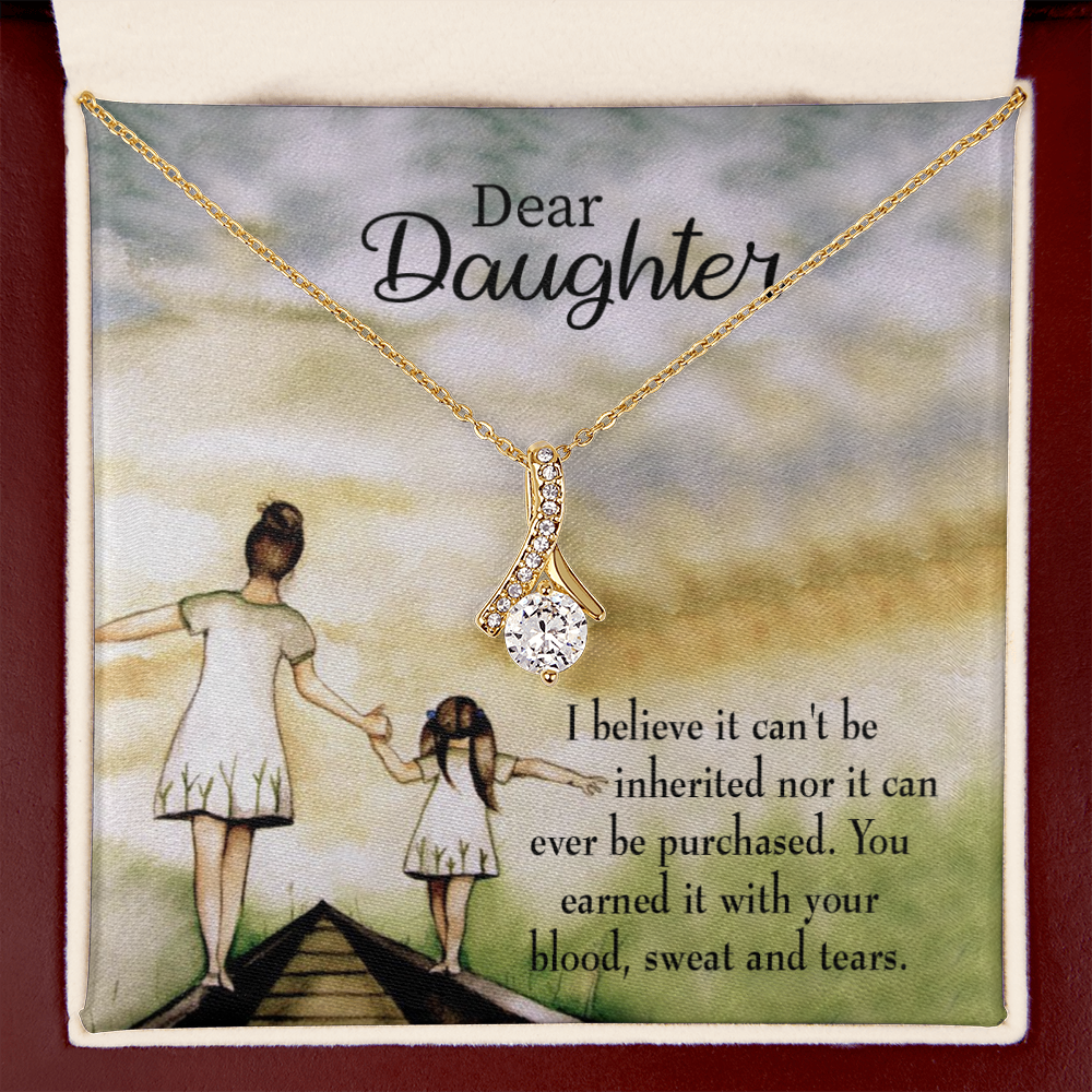 To My Daughter Blood Sweat and Tears From Mom Alluring Ribbon Necklace Message Card-Express Your Love Gifts