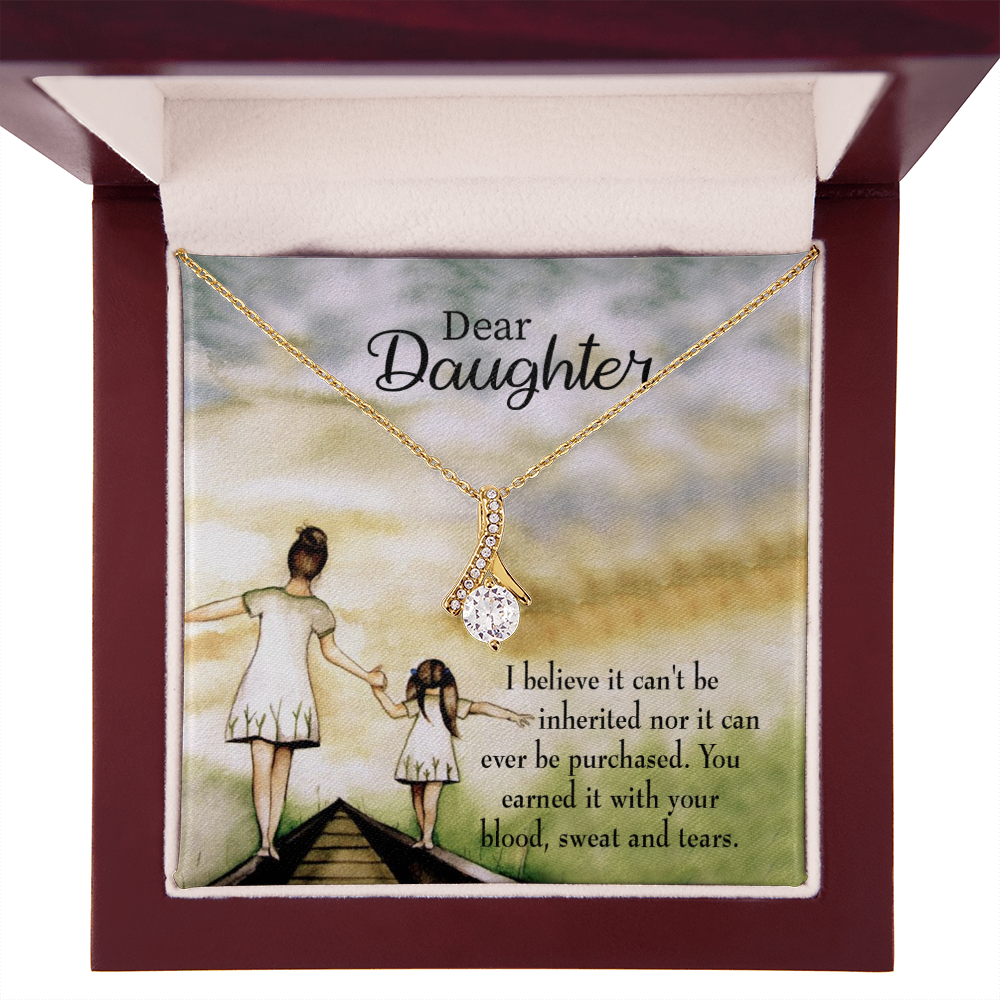 To My Daughter Blood Sweat and Tears From Mom Alluring Ribbon Necklace Message Card-Express Your Love Gifts