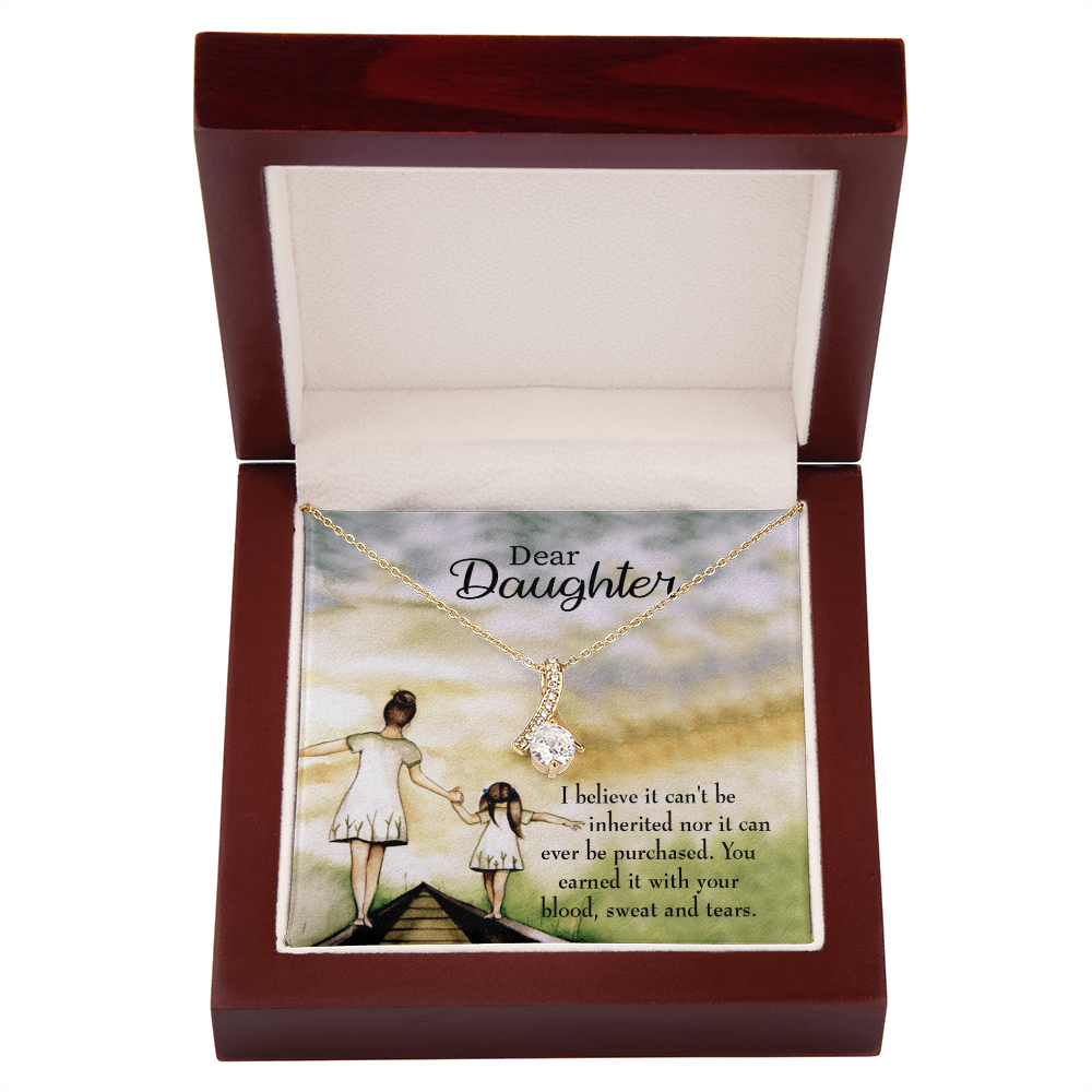 To My Daughter Blood Sweat and Tears From Mom Alluring Ribbon Necklace Message Card-Express Your Love Gifts