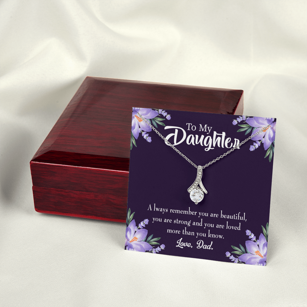 To My Daughter Dad's Beautiful Daughter Alluring Ribbon Necklace Message Card-Express Your Love Gifts