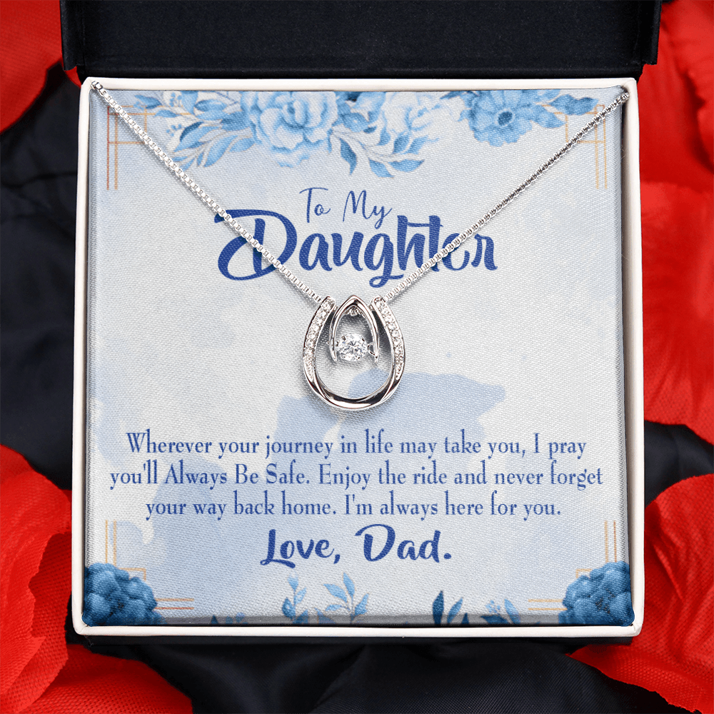 TO My Daughter Dad's Prayer Lucky Horseshoe Necklace Message Card 14k w CZ Crystals-Express Your Love Gifts