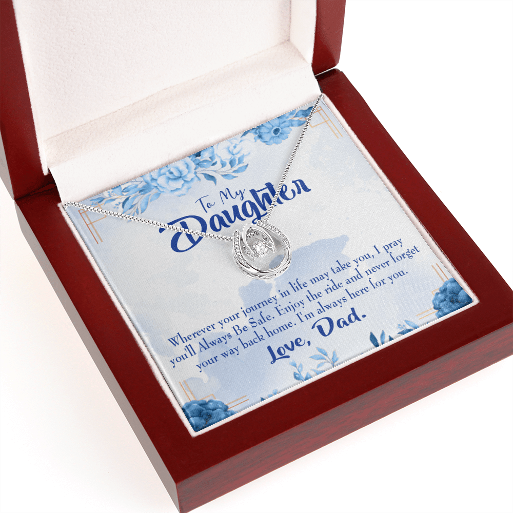 TO My Daughter Dad's Prayer Lucky Horseshoe Necklace Message Card 14k w CZ Crystals-Express Your Love Gifts