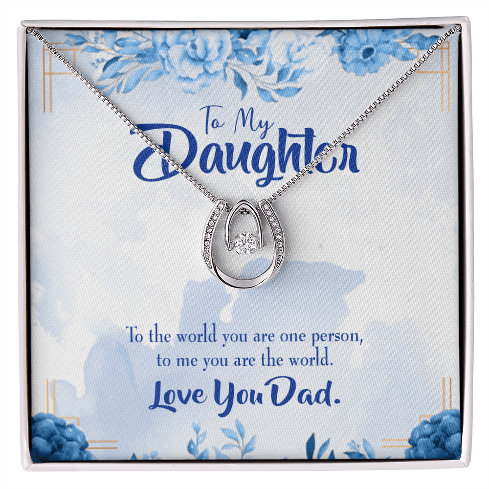 To My Daughter Dad's World Lucky Horseshoe Necklace Message Card 14k w CZ Crystals-Express Your Love Gifts