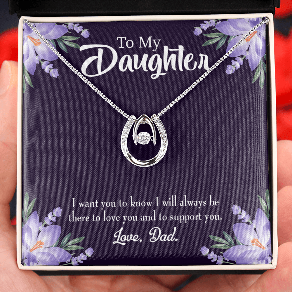 To My Daughter Dad Supports You Lucky Horseshoe Necklace Message Card 14k w CZ Crystals-Express Your Love Gifts