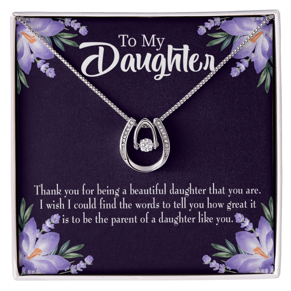 To My Daughter Daughter Like You Lucky Horseshoe Necklace Message Card 14k w CZ Crystals-Express Your Love Gifts
