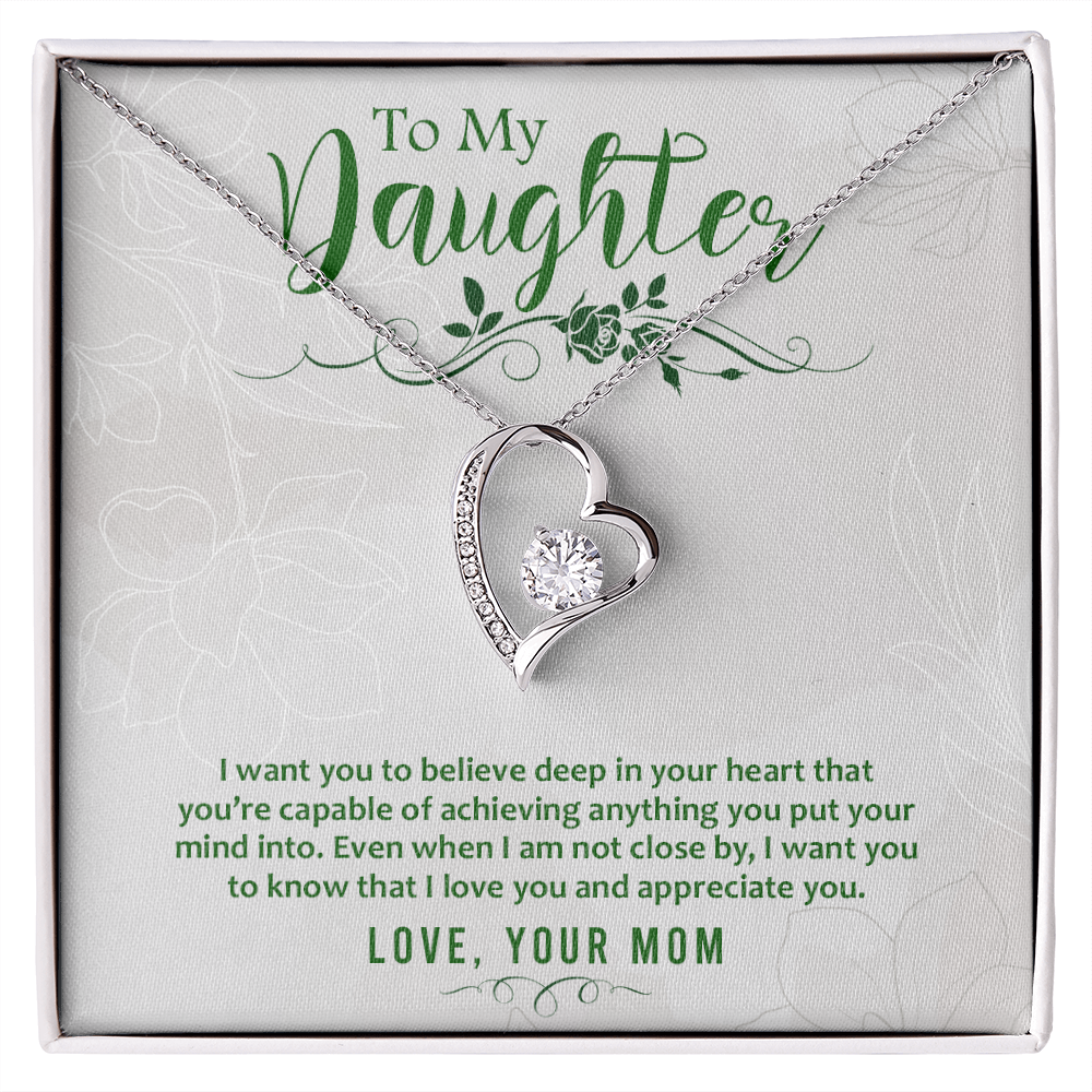 To My Daughter Deep in Your Heart From Mom Forever Necklace w Message Card-Express Your Love Gifts