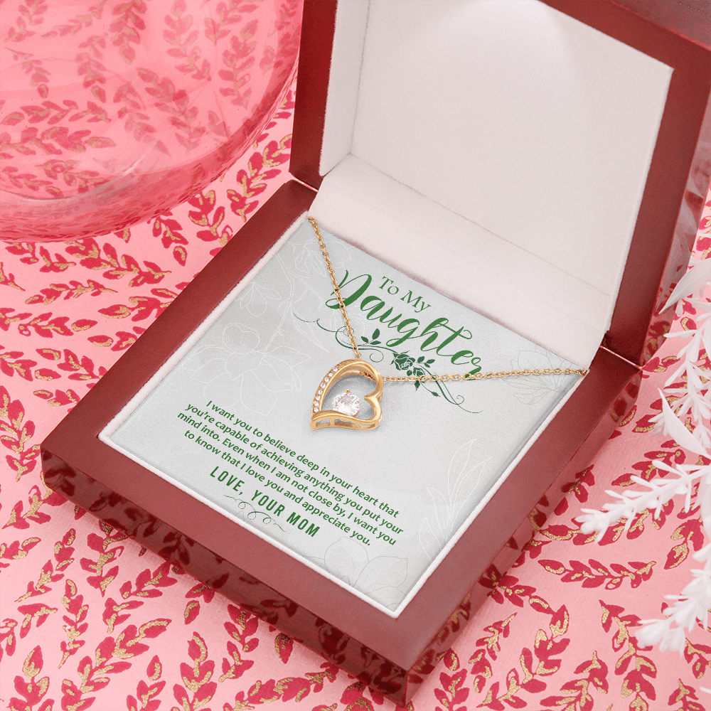 To My Daughter Deep in Your Heart From Mom Forever Necklace w Message Card-Express Your Love Gifts