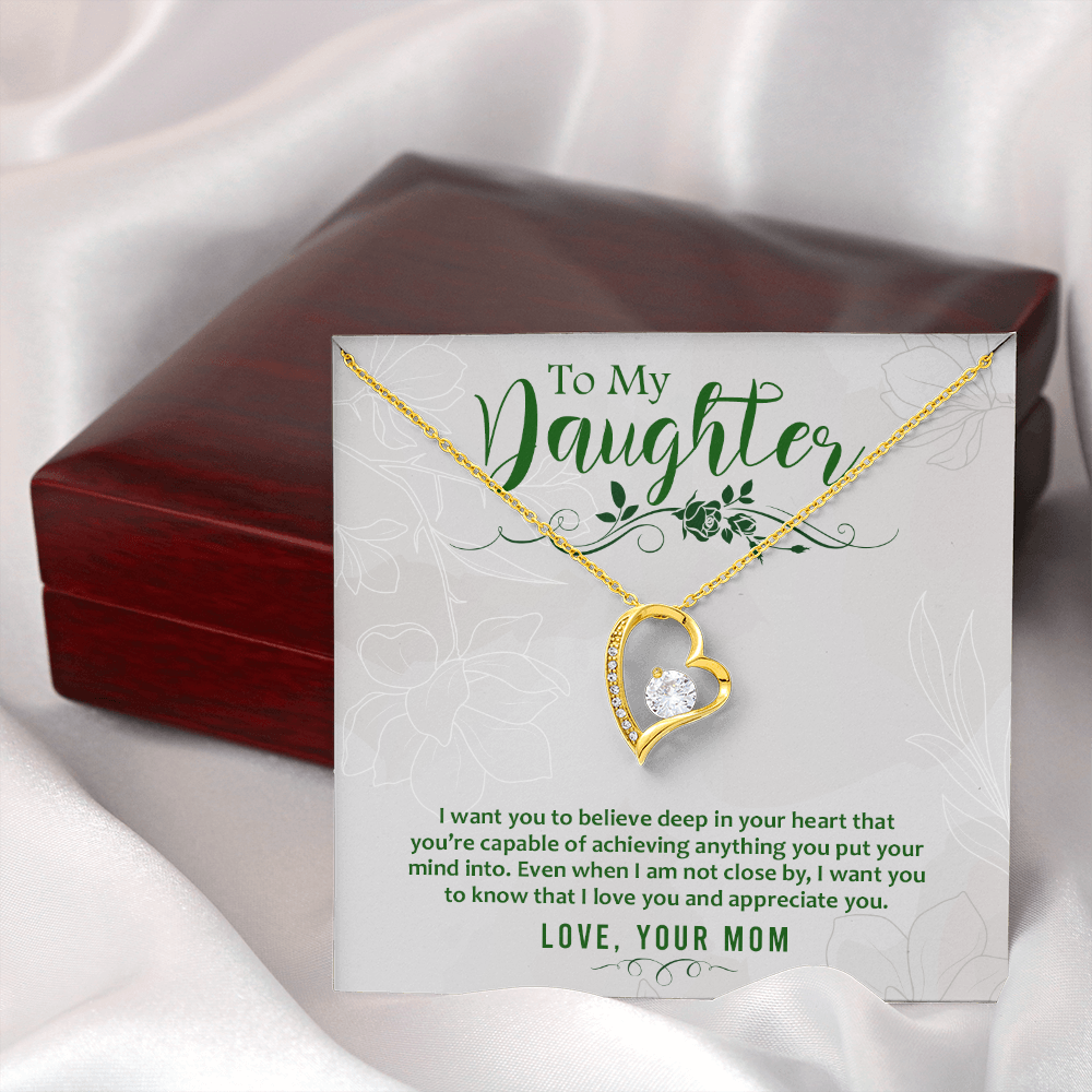 To My Daughter Deep in Your Heart From Mom Forever Necklace w Message Card-Express Your Love Gifts