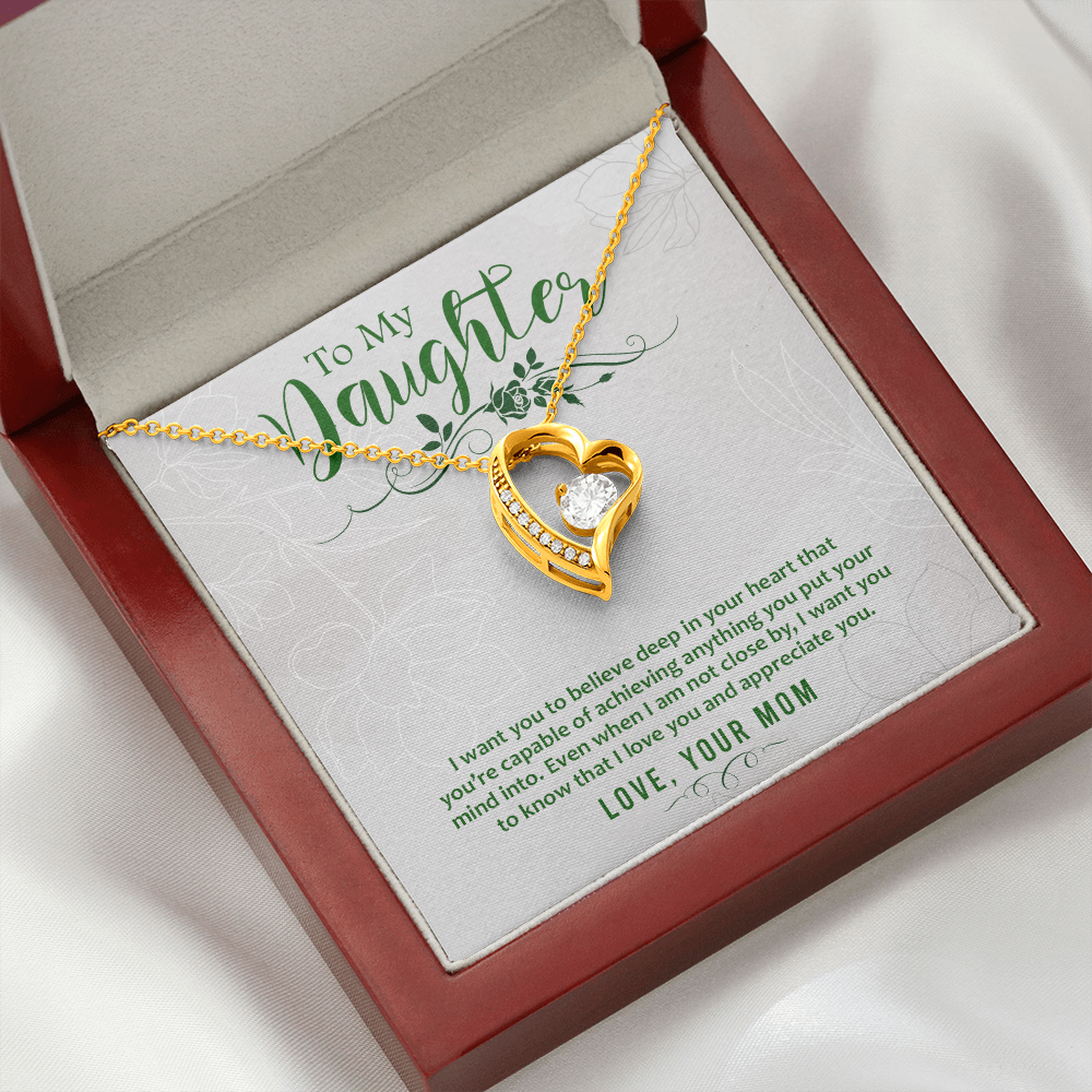 To My Daughter Deep in Your Heart From Mom Forever Necklace w Message Card-Express Your Love Gifts