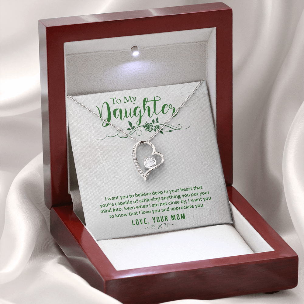 To My Daughter Deep in Your Heart From Mom Forever Necklace w Message Card-Express Your Love Gifts