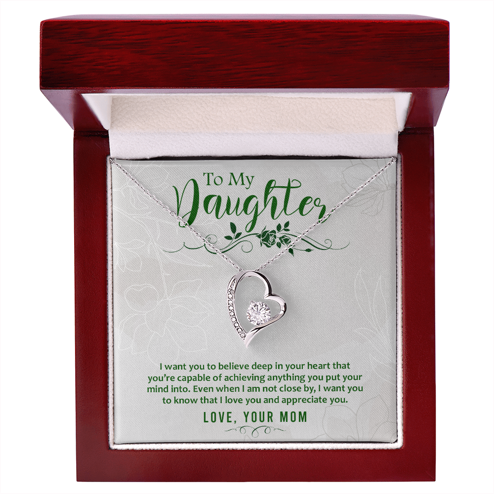 To My Daughter Deep in Your Heart From Mom Forever Necklace w Message Card-Express Your Love Gifts