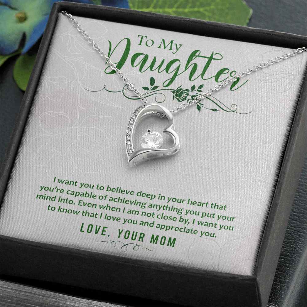 To My Daughter Deep in Your Heart From Mom Forever Necklace w Message Card-Express Your Love Gifts