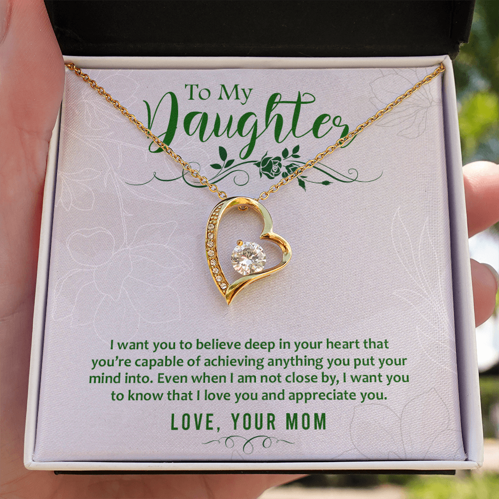 To My Daughter Deep in Your Heart From Mom Forever Necklace w Message Card-Express Your Love Gifts