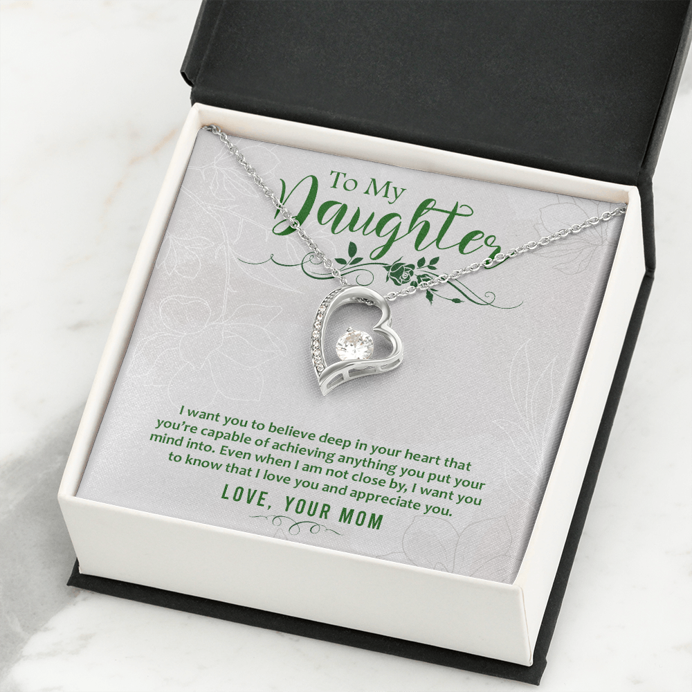 To My Daughter Deep in Your Heart From Mom Forever Necklace w Message Card-Express Your Love Gifts