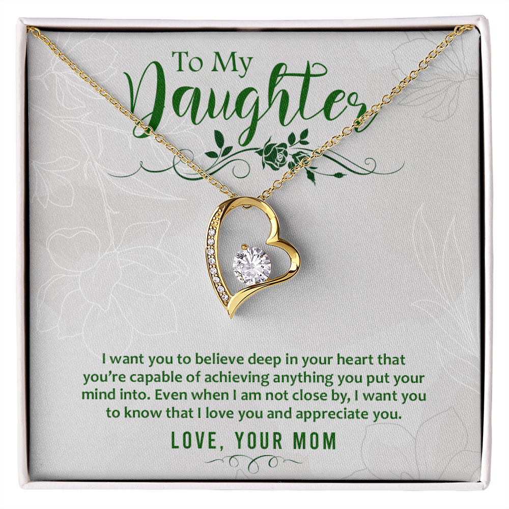 To My Daughter Deep in Your Heart From Mom Forever Necklace w Message Card-Express Your Love Gifts