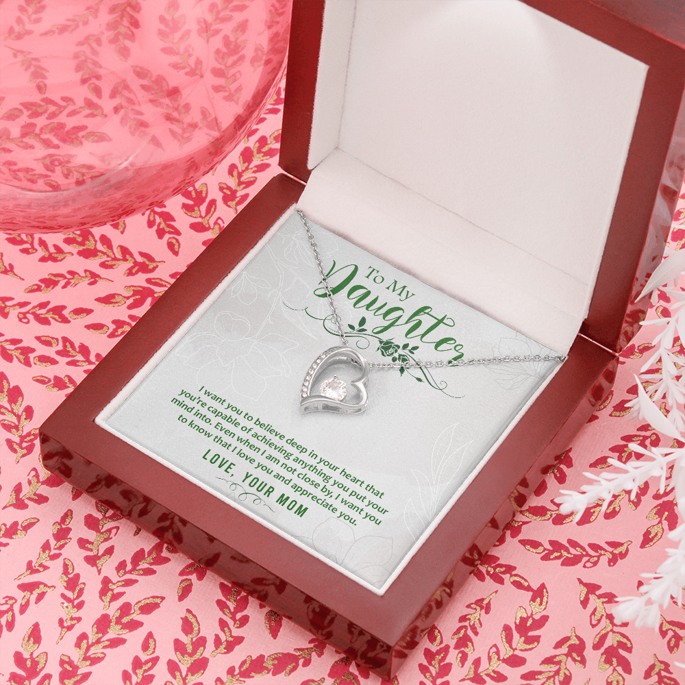 To My Daughter Deep in Your Heart From Mom Forever Necklace w Message Card-Express Your Love Gifts