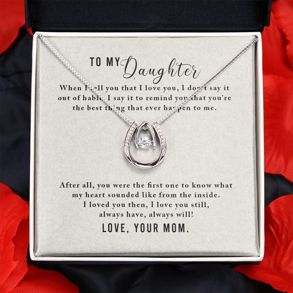 To My Daughter-From Mom Lucky Horseshoe Necklace Message Card 14k w CZ Crystals-Express Your Love Gifts