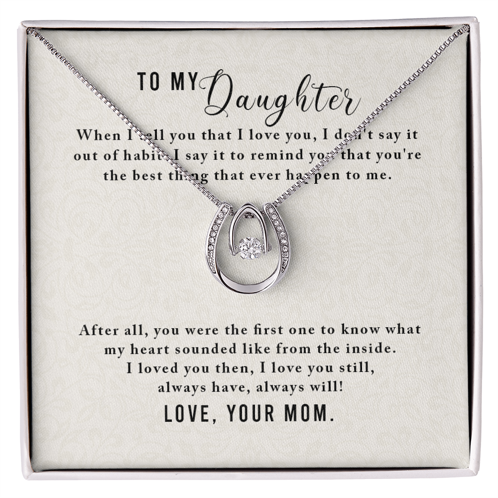 To My Daughter-From Mom Lucky Horseshoe Necklace Message Card 14k w CZ Crystals-Express Your Love Gifts