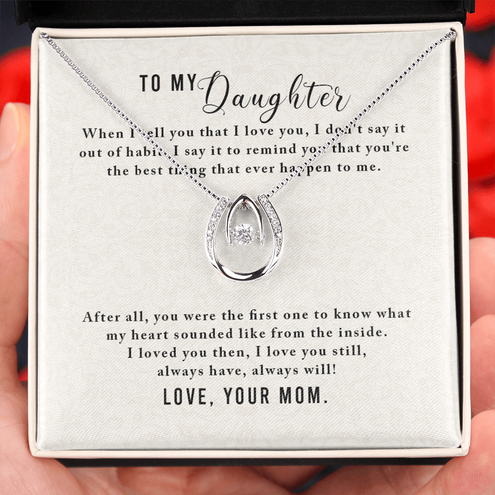 To My Daughter-From Mom Lucky Horseshoe Necklace Message Card 14k w CZ Crystals-Express Your Love Gifts