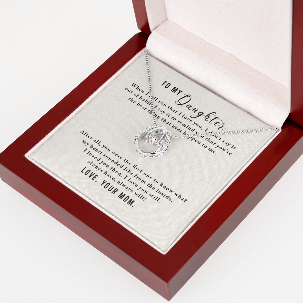 To My Daughter-From Mom Lucky Horseshoe Necklace Message Card 14k w CZ Crystals-Express Your Love Gifts