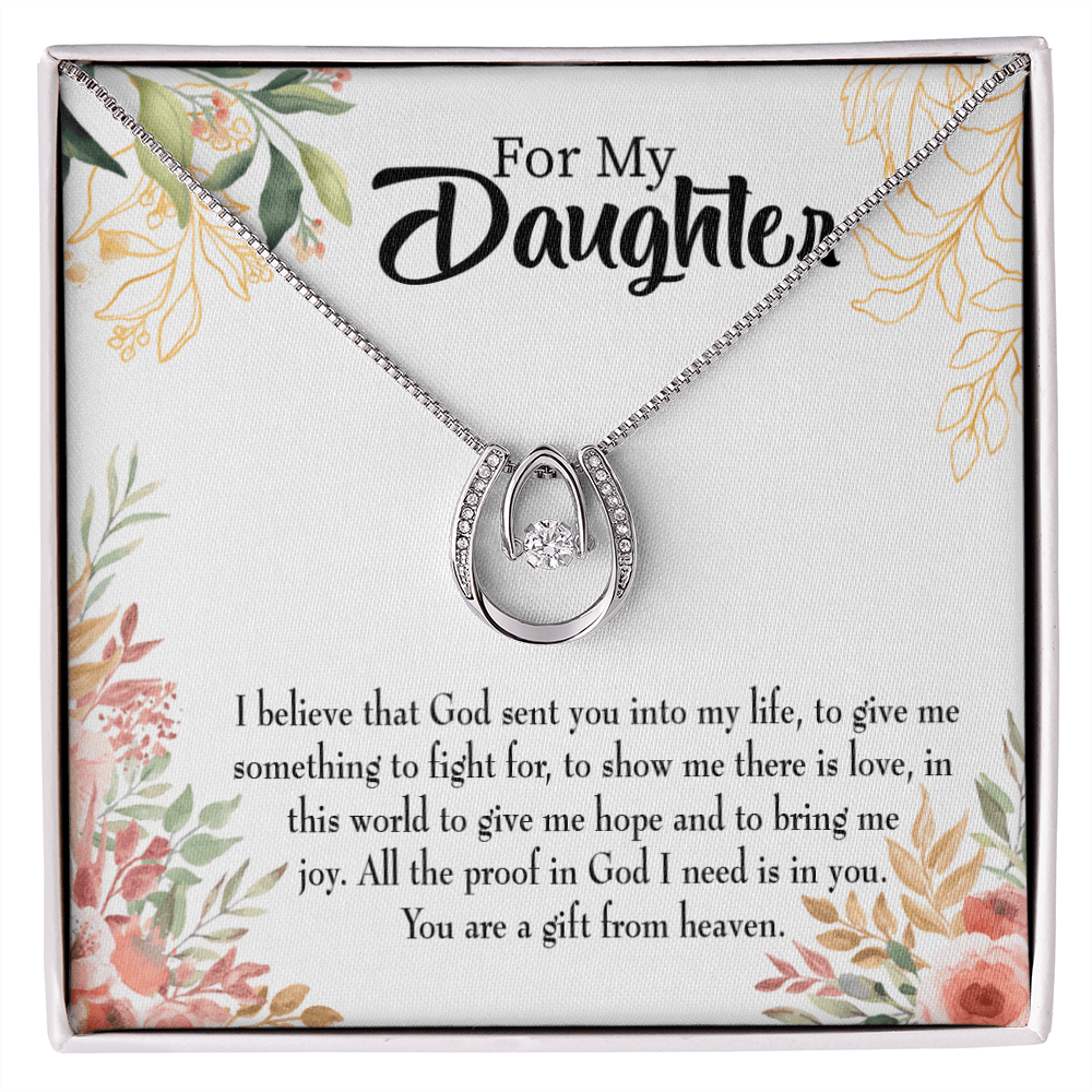 To My Daughter Gift From Heaven From Mom Dad Religious Lucky Horseshoe Necklace Message Card 14k w CZ Crystals-Express Your Love Gifts