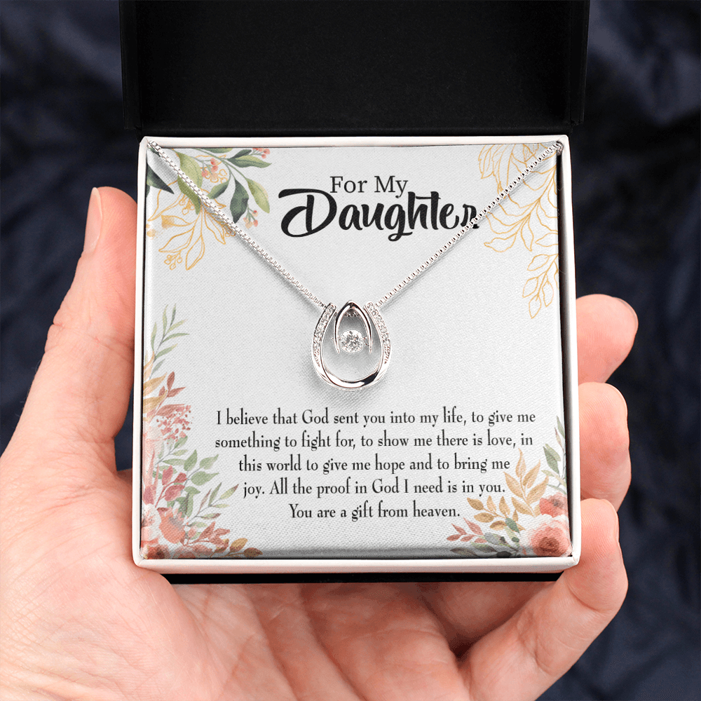 To My Daughter Gift From Heaven From Mom Dad Religious Lucky Horseshoe Necklace Message Card 14k w CZ Crystals-Express Your Love Gifts