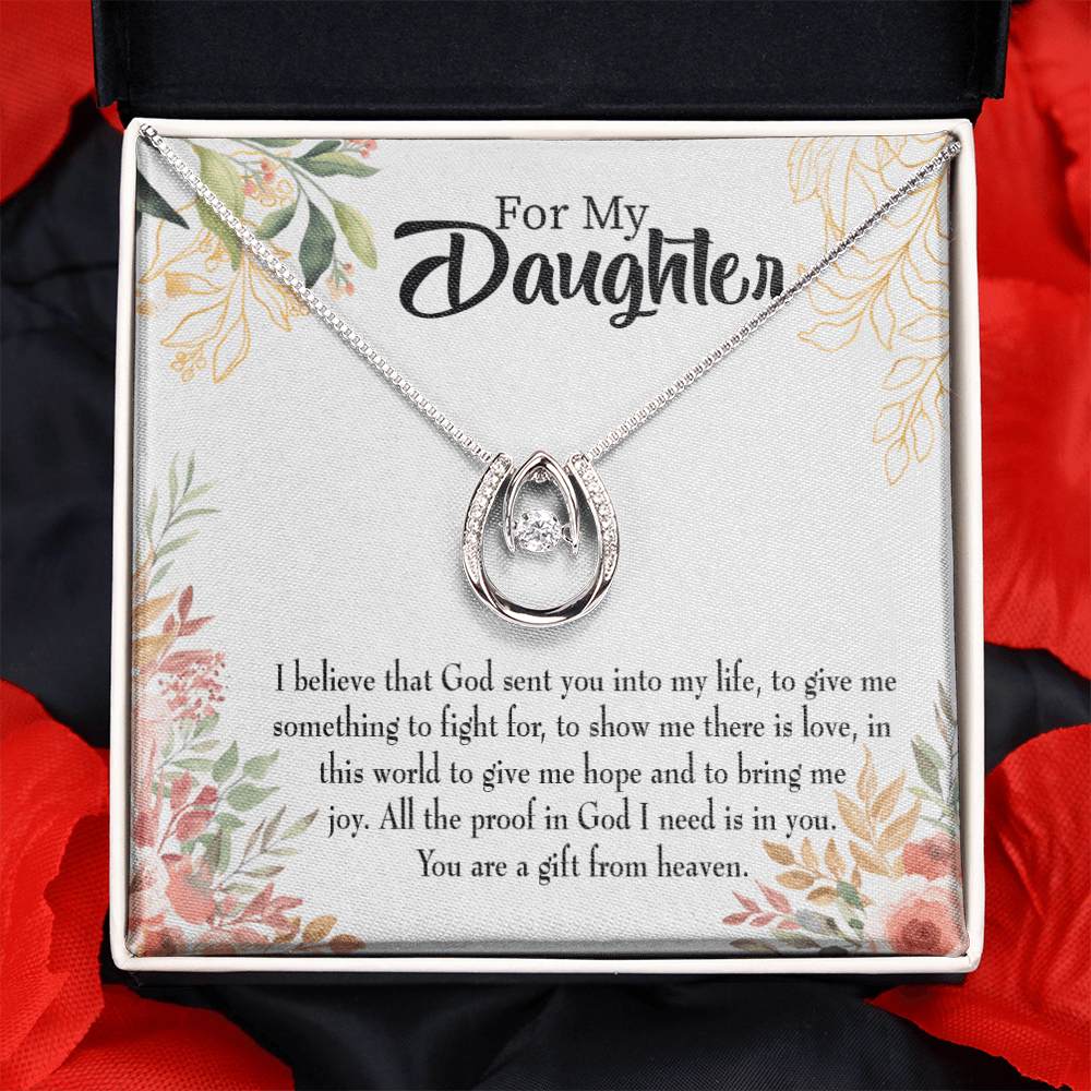 To My Daughter Gift From Heaven From Mom Dad Religious Lucky Horseshoe Necklace Message Card 14k w CZ Crystals-Express Your Love Gifts