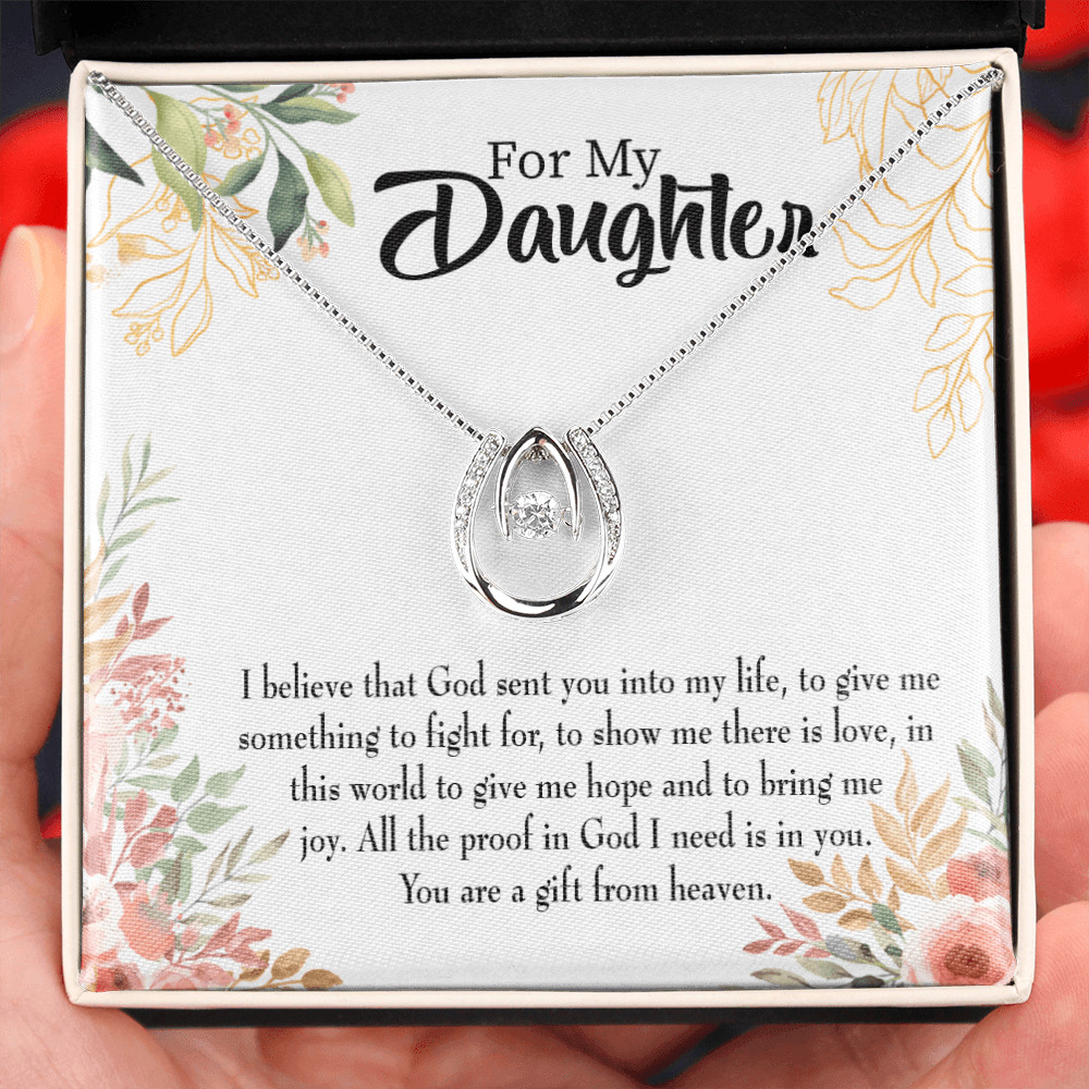 To My Daughter Gift From Heaven From Mom Dad Religious Lucky Horseshoe Necklace Message Card 14k w CZ Crystals-Express Your Love Gifts