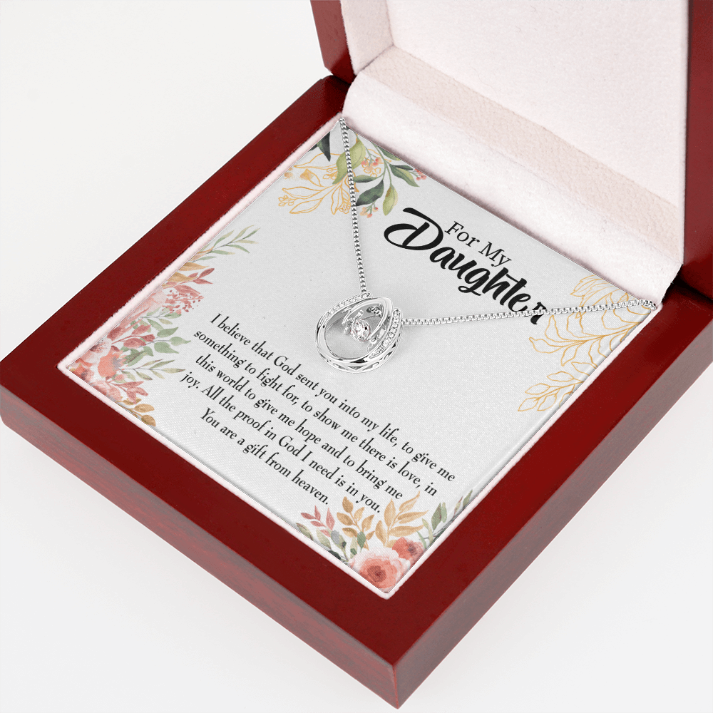 To My Daughter Gift From Heaven From Mom Dad Religious Lucky Horseshoe Necklace Message Card 14k w CZ Crystals-Express Your Love Gifts