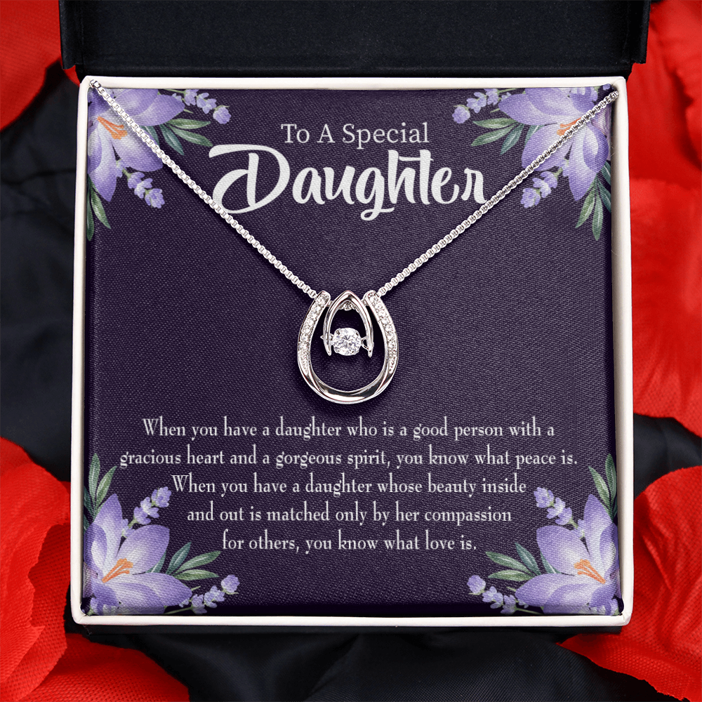 To My Daughter Good Person Lucky Horseshoe Necklace Message Card 14k w CZ Crystals-Express Your Love Gifts