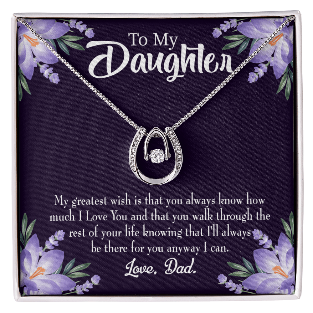 To My Daughter Greatest Wish From Dad Lucky Horseshoe Necklace Message Card 14k w CZ Crystals-Express Your Love Gifts
