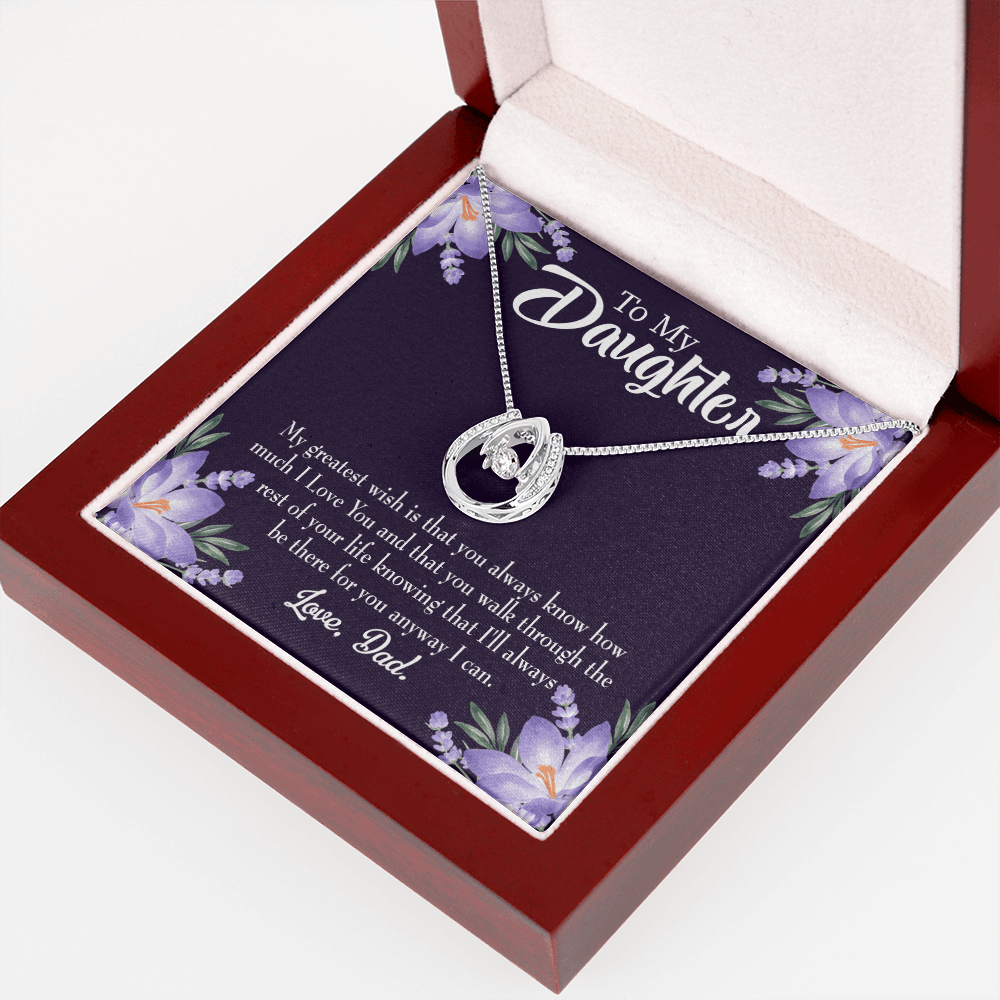 To My Daughter Greatest Wish From Dad Lucky Horseshoe Necklace Message Card 14k w CZ Crystals-Express Your Love Gifts