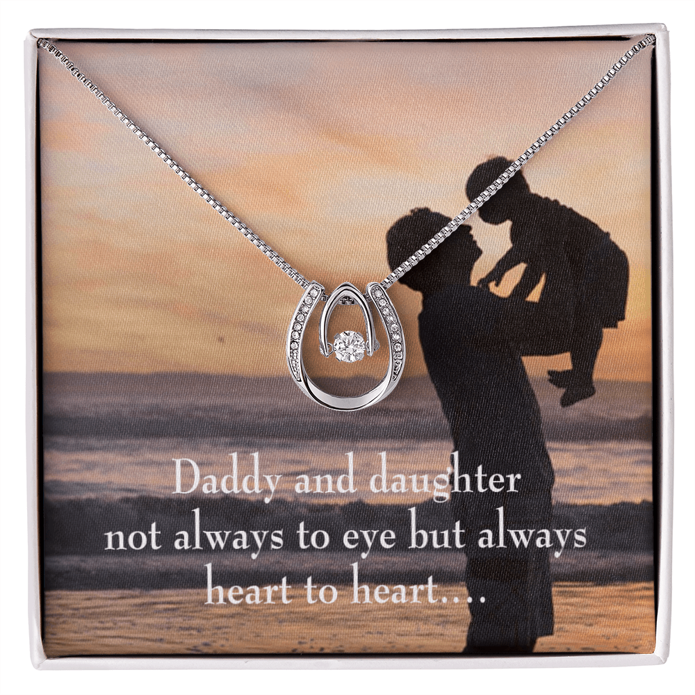 To My Daughter Heart to Heart From Dad Lucky Horseshoe Necklace Message Card 14k w CZ Crystals-Express Your Love Gifts
