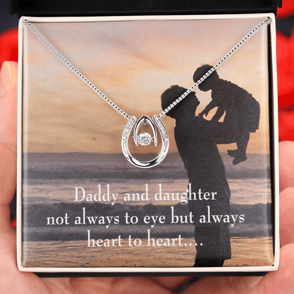 To My Daughter Heart to Heart From Dad Lucky Horseshoe Necklace Message Card 14k w CZ Crystals-Express Your Love Gifts