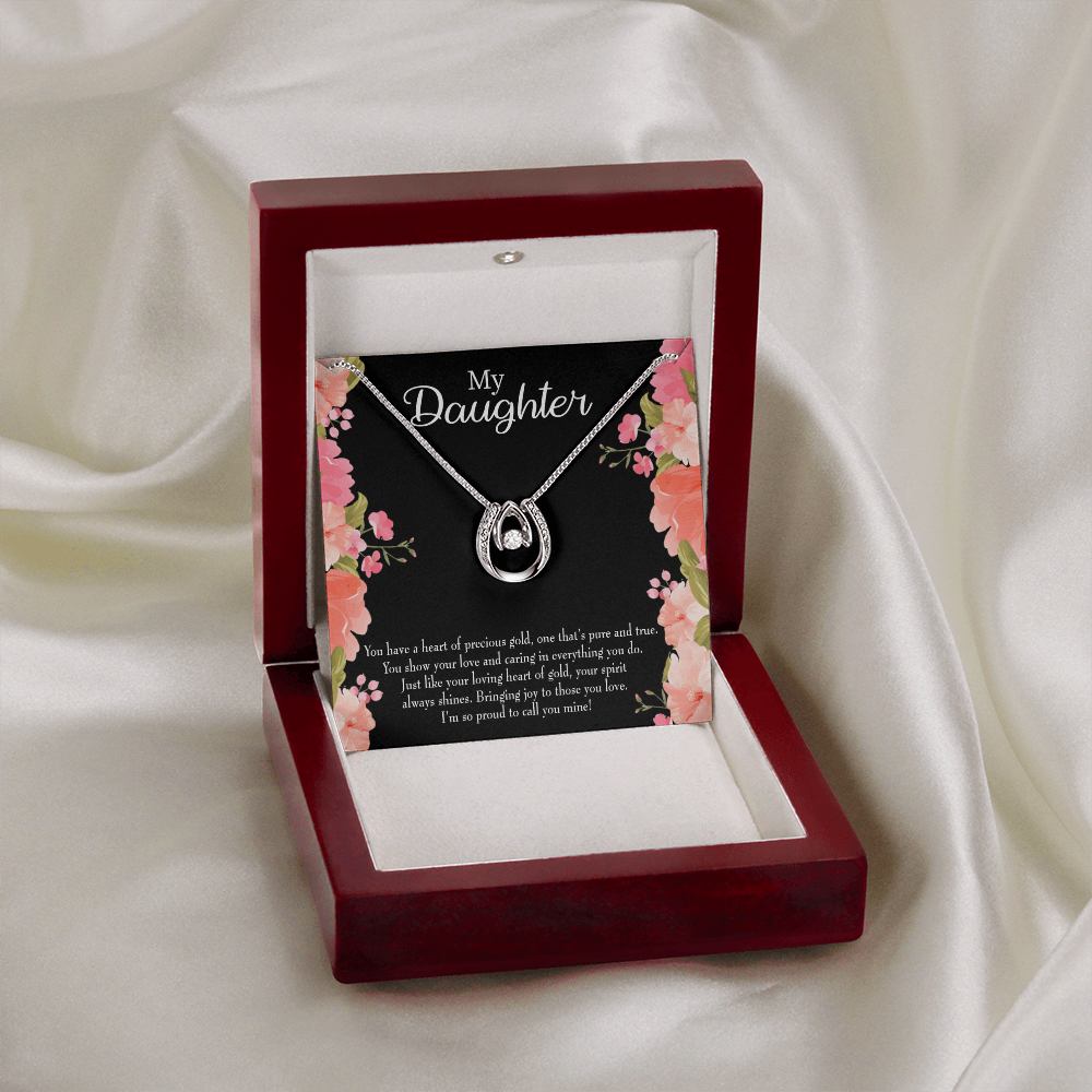 To My Daughter I’m so Proud to Call you Mine! Lucky Horseshoe Necklace Message Card 14k w CZ Crystals-Express Your Love Gifts