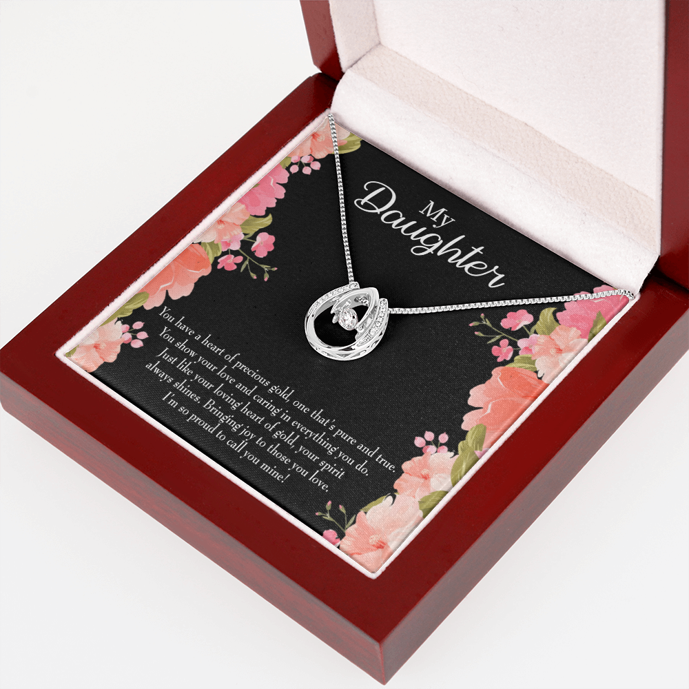To My Daughter I’m so Proud to Call you Mine! Lucky Horseshoe Necklace Message Card 14k w CZ Crystals-Express Your Love Gifts