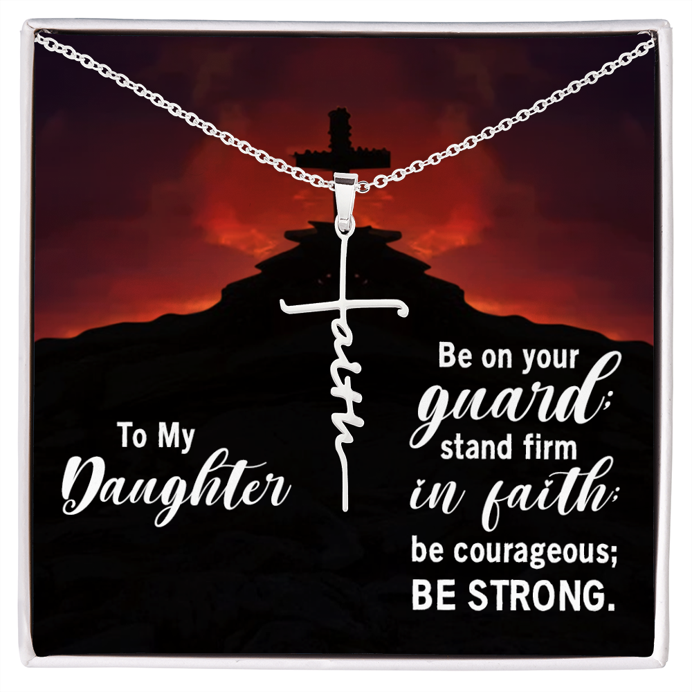 To My Daughter Joshua 1:9 Faith Cross Necklace w Inspirational Bible Message Card-Express Your Love Gifts