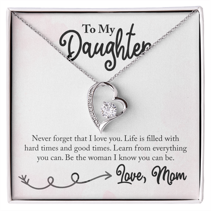 To My Daughter Learn From Everything From Mom Forever Necklace w Message Card-Express Your Love Gifts