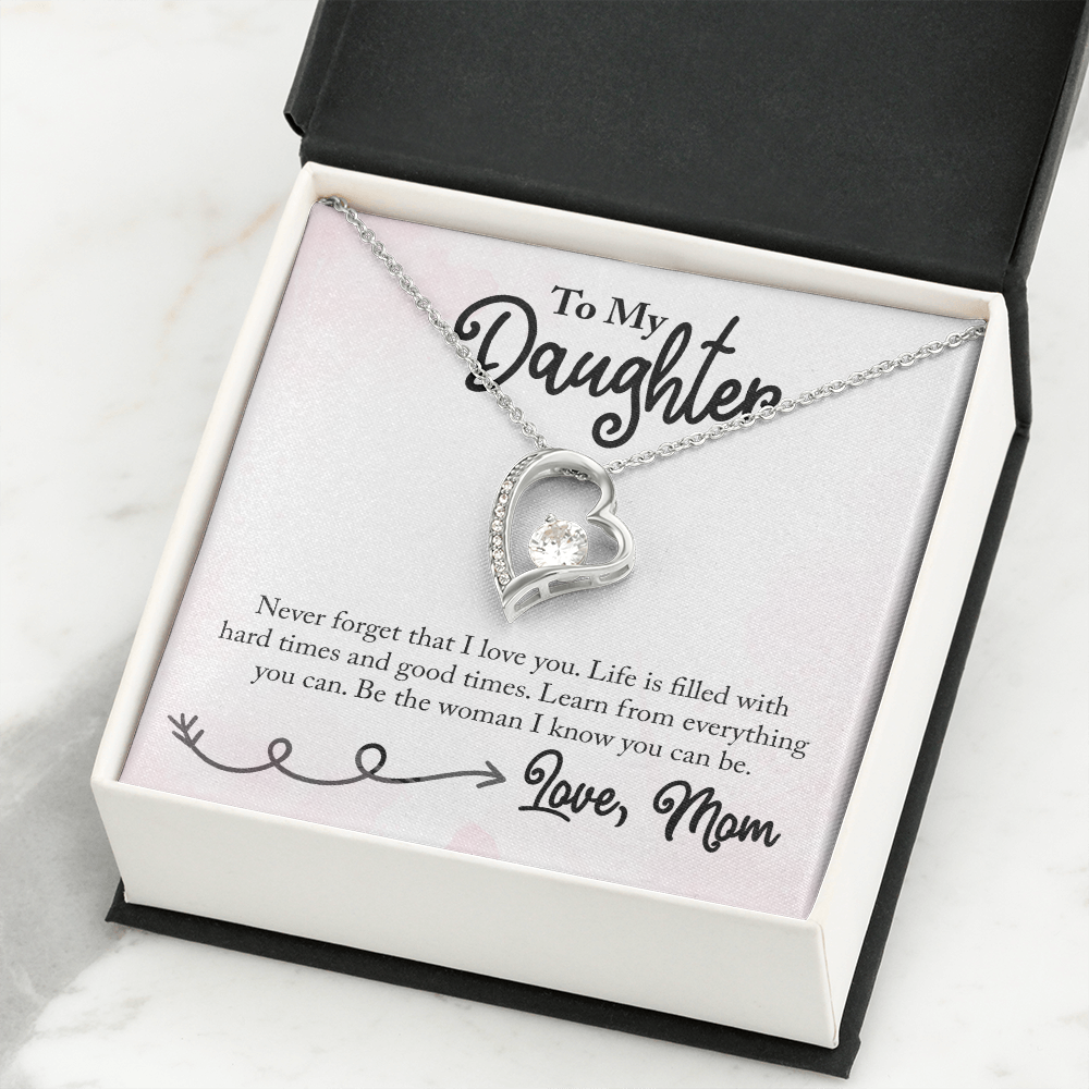 To My Daughter Learn From Everything From Mom Forever Necklace w Message Card-Express Your Love Gifts