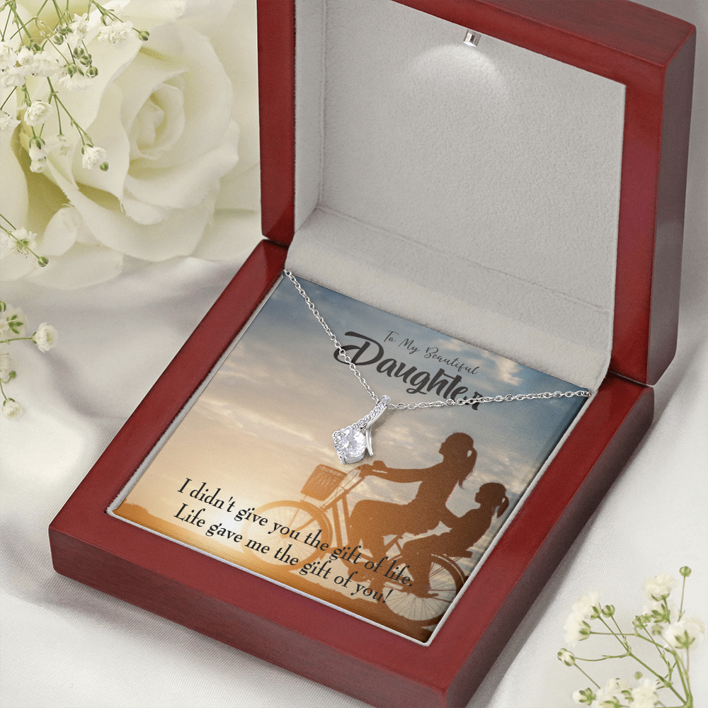 To My Daughter Life Gave Me You From Mom Alluring Ribbon Necklace Message Card-Express Your Love Gifts