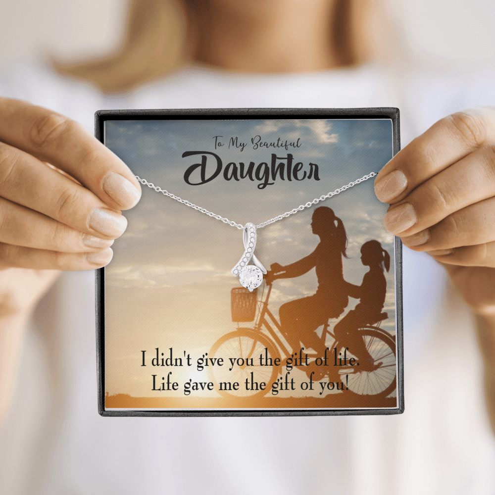 To My Daughter Life Gave Me You From Mom Alluring Ribbon Necklace Message Card-Express Your Love Gifts