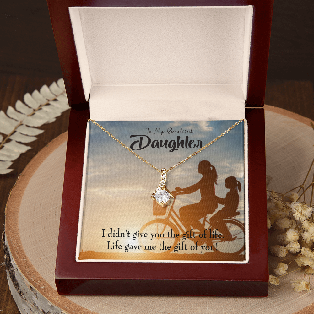 To My Daughter Life Gave Me You From Mom Alluring Ribbon Necklace Message Card-Express Your Love Gifts