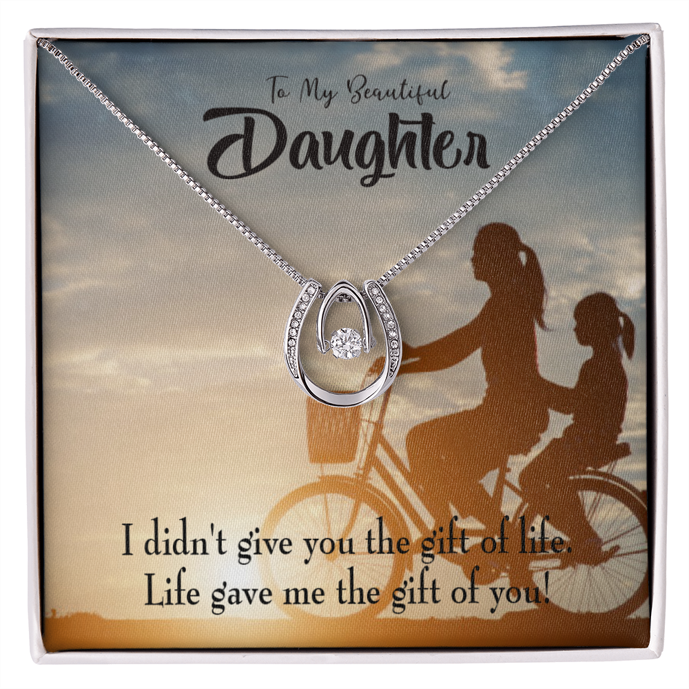 To My Daughter Life Gave me You Mom Lucky Horseshoe Necklace Message Card 14k w CZ Crystals-Express Your Love Gifts