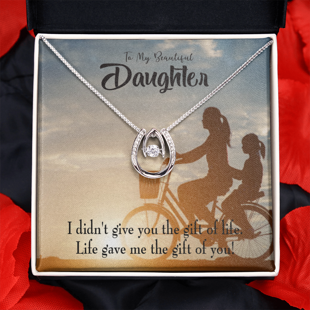 To My Daughter Life Gave me You Mom Lucky Horseshoe Necklace Message Card 14k w CZ Crystals-Express Your Love Gifts