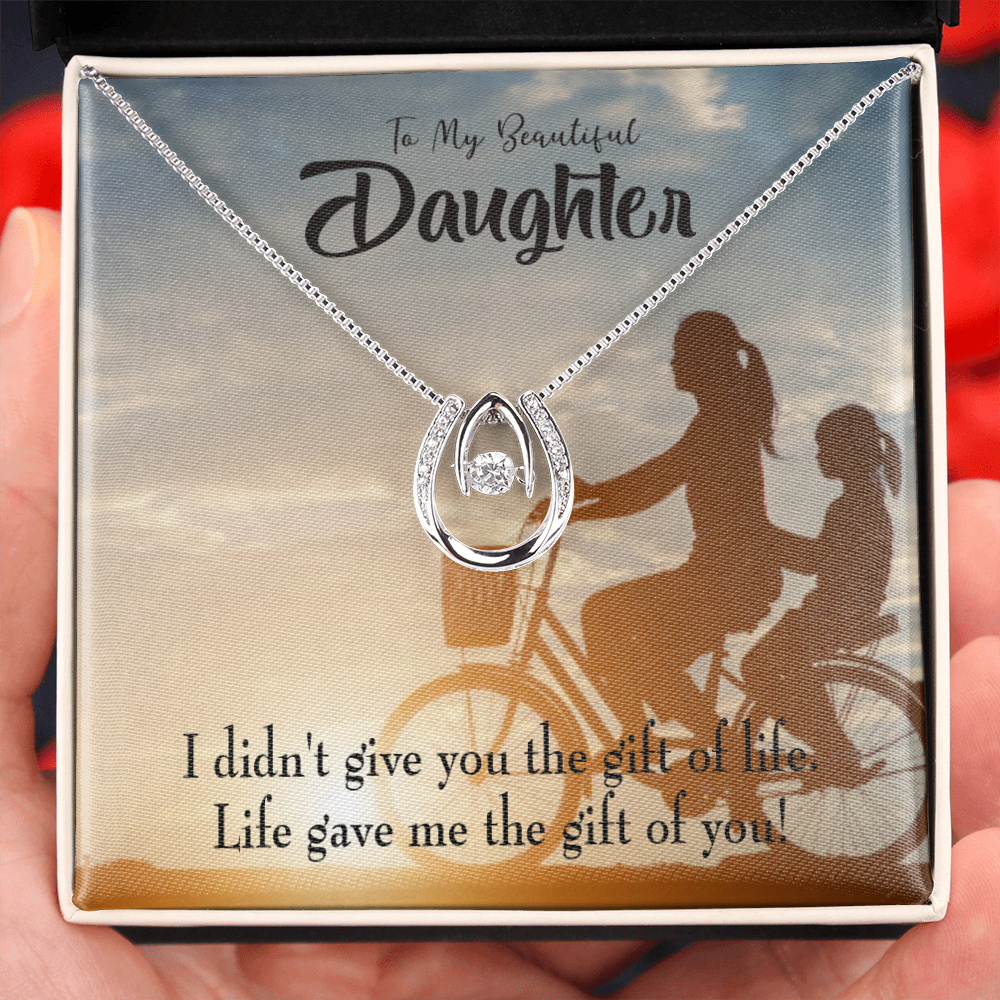 To My Daughter Life Gave me You Mom Lucky Horseshoe Necklace Message Card 14k w CZ Crystals-Express Your Love Gifts