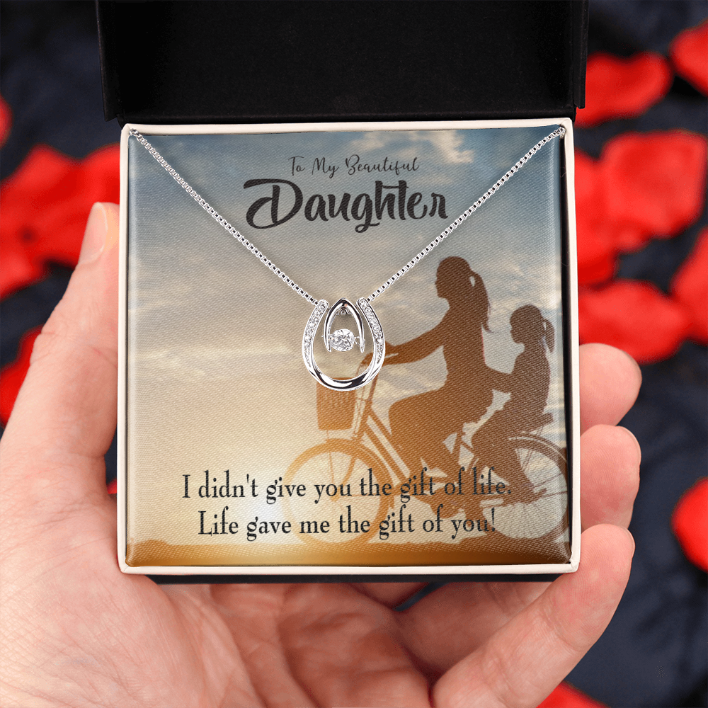 To My Daughter Life Gave me You Mom Lucky Horseshoe Necklace Message Card 14k w CZ Crystals-Express Your Love Gifts