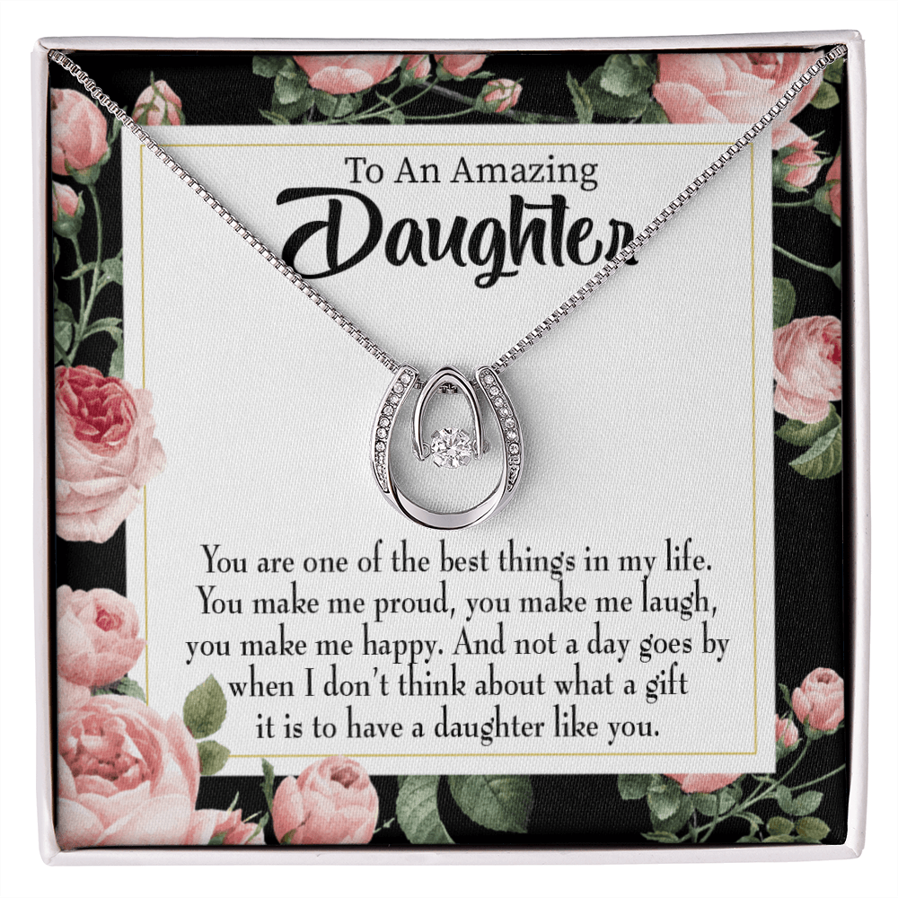 To My Daughter Like You Lucky Horseshoe Necklace Message Card 14k w CZ Crystals-Express Your Love Gifts