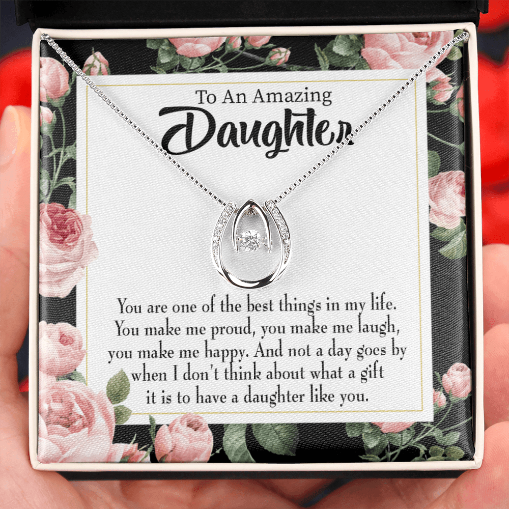 To My Daughter Like You Lucky Horseshoe Necklace Message Card 14k w CZ Crystals-Express Your Love Gifts