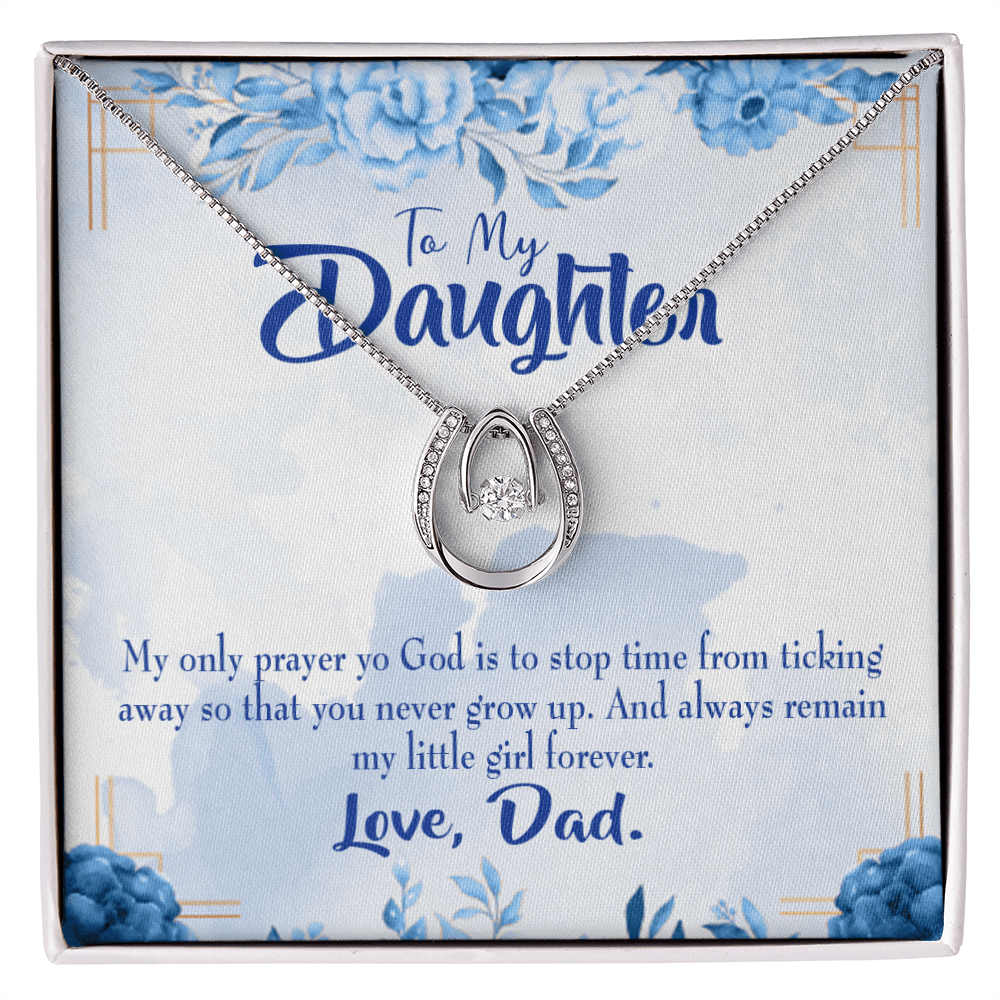 To My Daughter Little Girl Forever From Dad Lucky Horseshoe Necklace Message Card 14k w CZ Crystals-Express Your Love Gifts