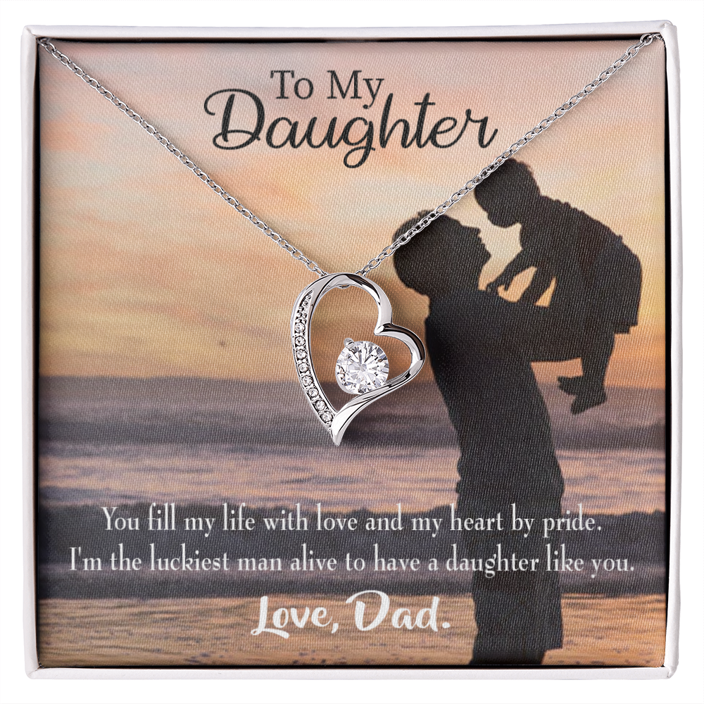 To My Daughter Luckiest Dad Forever Necklace w Message Card-Express Your Love Gifts